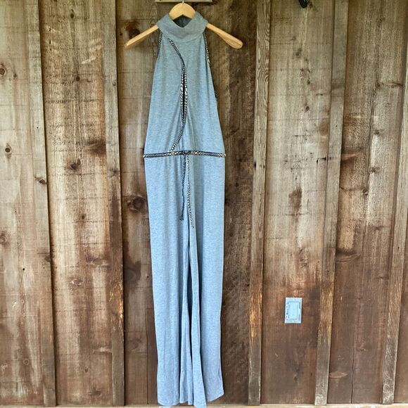 Elliatt Halter Mock-neck Cut-out Keyhole Snake Print Trim Wide Leg Jumpsuit - Picture 1 of 11
